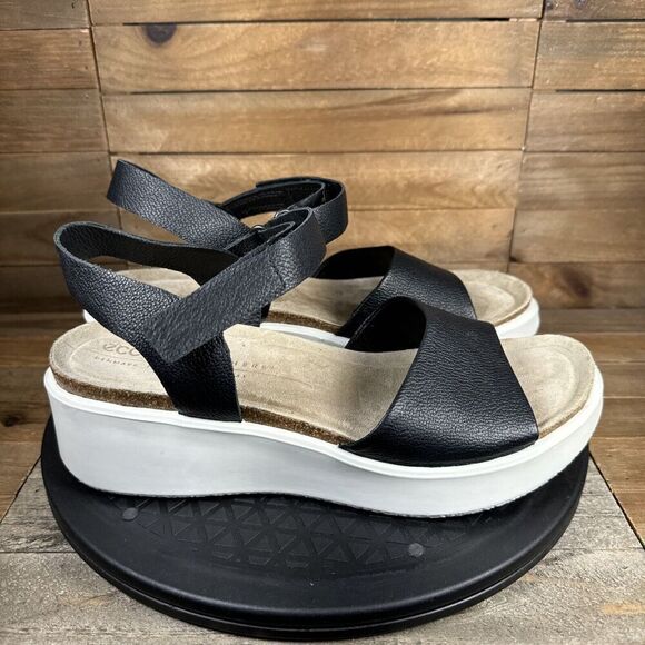 ECCO Womens Size US 10-10.5 Flowt Wedge Corksphere Sandals Black - Picture 1 of 10